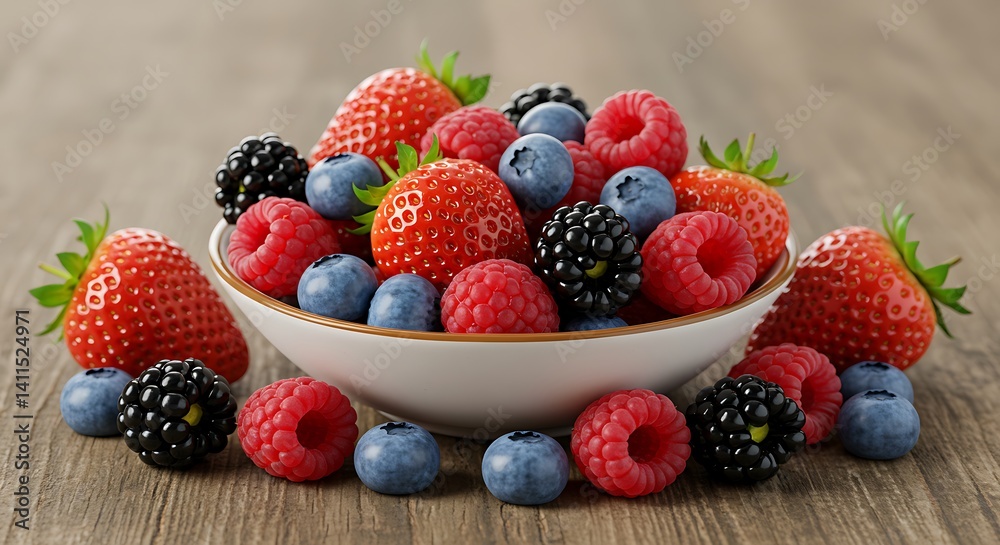 Obraz premium Juicy Summer Berries in a Bowl: A Vibrant Still Life