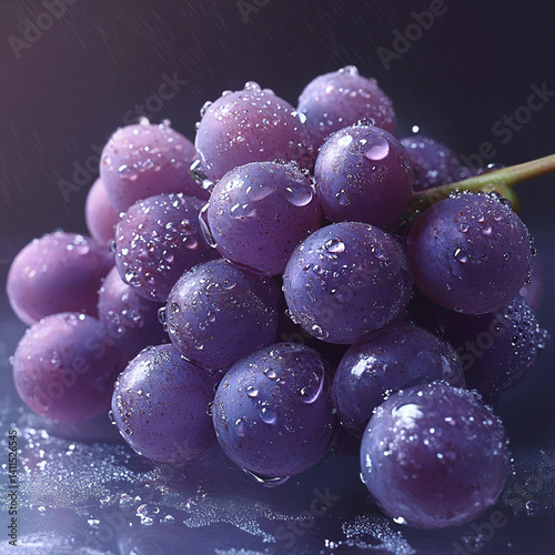 Wallpaper Mural A string of purple grapes, covered in fine water droplets due to being chilled, with crystal clear water droplets and a layer of grape powder on the surface Torontodigital.ca