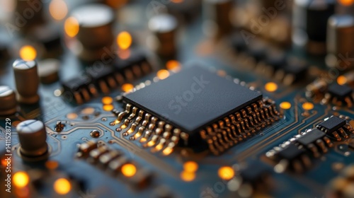 Close-up of Microchip on Circuit Board