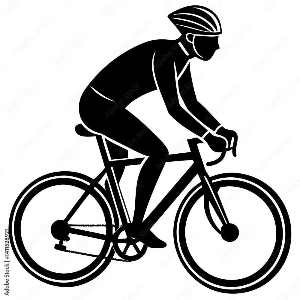 Fototapeta premium Line art vector silhouette of a cyclist wearing a helmet
