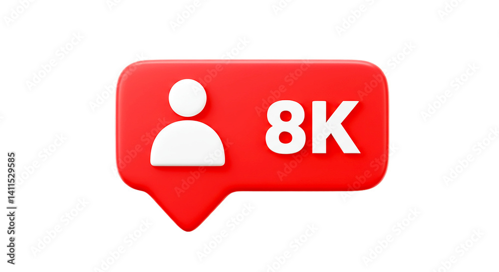 Fototapeta premium A red notification box with a white person icon and the number eight k on a black background