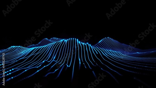 Dynamic Blue Waveform Visualization Against a Black Background Highlighting Depth and Movement
