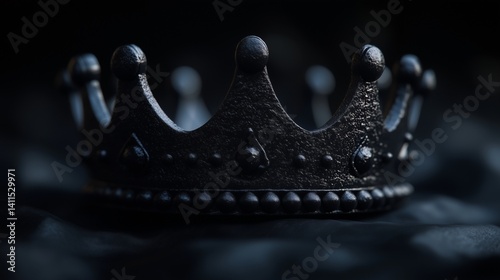 A crown on a black background. Crown of queens and kings. Icon of the logotype black corona. A crown set against lifestyle a black backdrop.