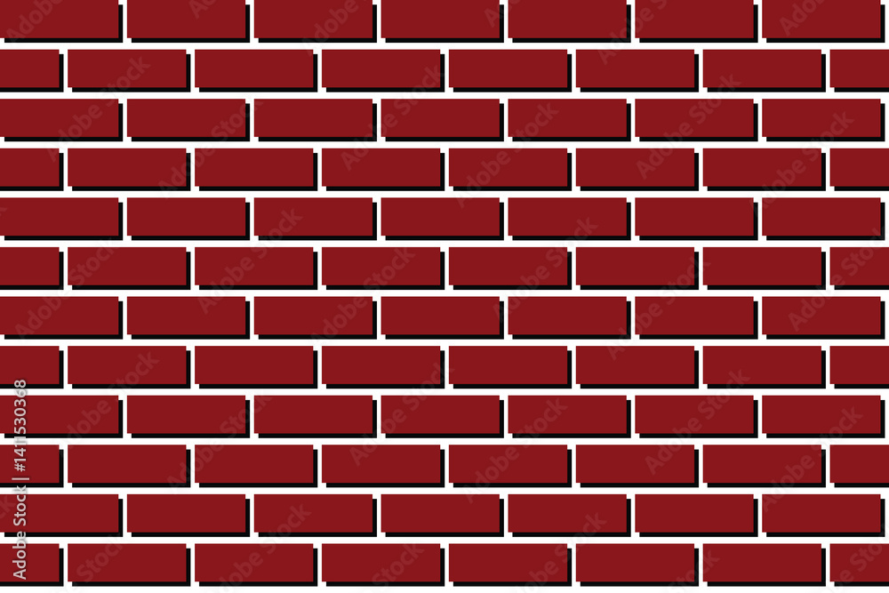 Red rectangle on black shadow on white background vector seamless pattern. Brick block pattern seamless. Red rectangle on black shadow on white background vector seamless pattern. Brick block pattern seamless.