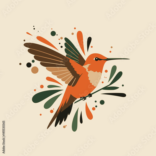 Fantasy world. Vector illustration of paradise hummingbird bird isolated on a light background. Abstract drawing. Multilayer SVG file without gaps between paths.