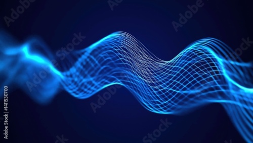 Dynamic Blue Waves Flowing Across Dark Background with Ethereal Glow
