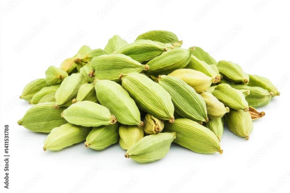 Pile of green cardamom pods isolated on white background Pile of green cardamom pods isolated on white background
