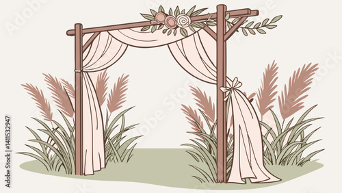Neutral Bohemian Wedding Altar with Soft Layers

