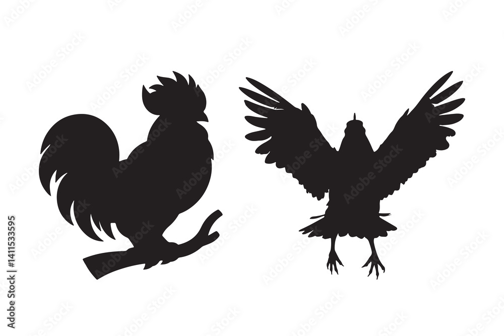 Silhouette of Rooster and chicken hen vector icon set illustration on white background. Silhouette of Rooster and chicken hen vector icon set illustration on white background.