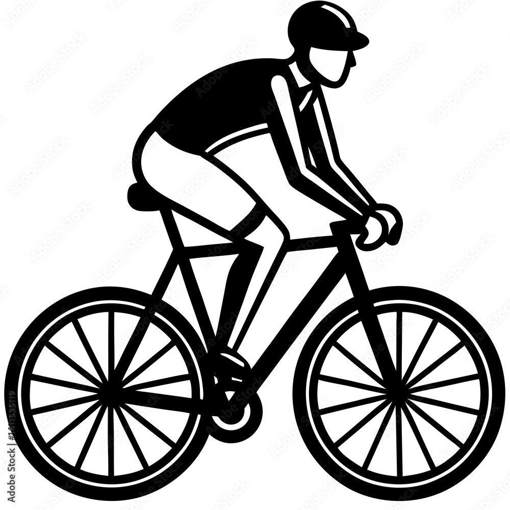 Naklejka premium Line art vector silhouette of a person riding a bicycle, with clean lines showing the figure on the bike