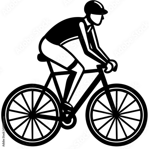 Line art vector silhouette of a person riding a bicycle, with clean lines showing the figure on the bike