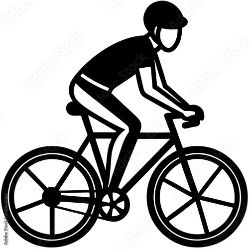 Line art vector silhouette of a person riding a bicycle, with clean lines showing the figure on the bike