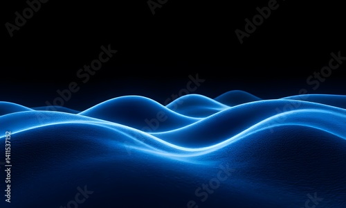 Blue neon waves on dark background.