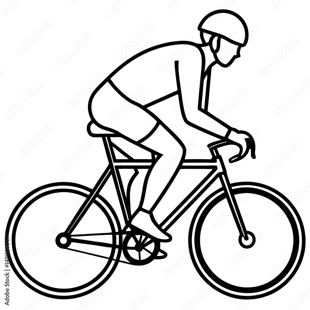 Fototapeta premium Line art vector silhouette of a person riding a fixie bike