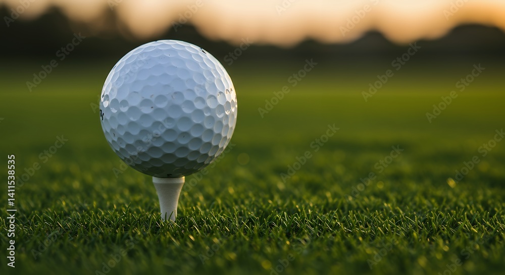 Golf Ball on Tee: Serene Sunset on the Green Golf Ball on Tee: Serene Sunset on the Green