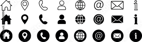 Business Contact Icons Set - Company Connection Symbols for Name, Phone, Mobile, Location, Mail, Website & Message Cards - Vector Design Template