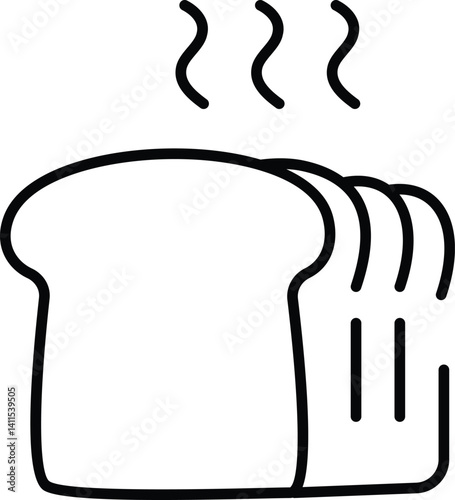 Hot Fresh Bread Icon with Steam Lines in Minimal Line Style
