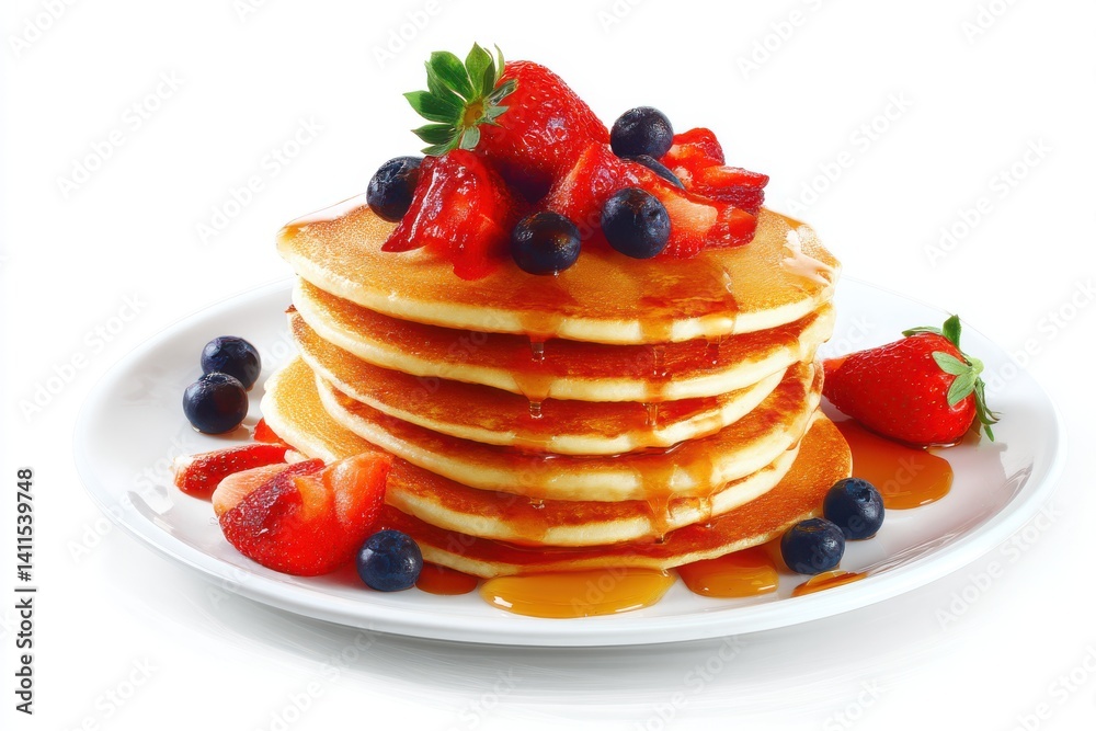 Stack of pancakes with berries isolated on white background Stack of pancakes with berries isolated on white background