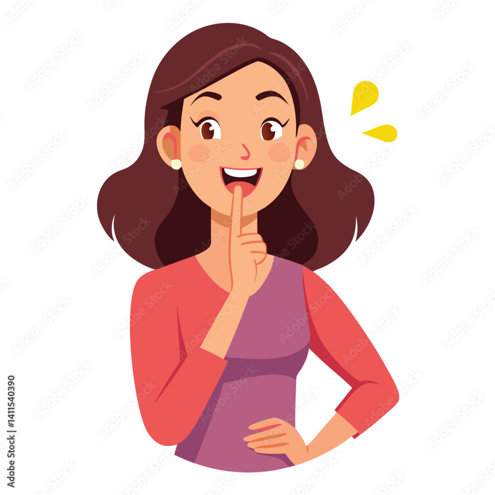 happy woman tells secret by putting palm to mouth happy woman tells secret by putting palm to mouth