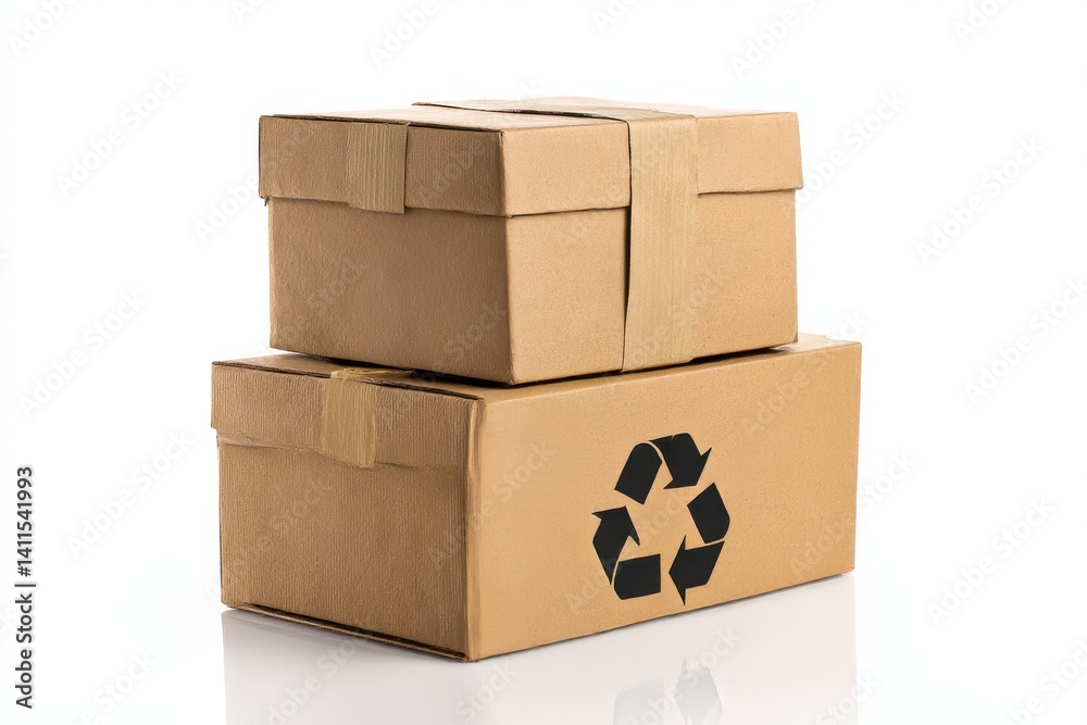 Obraz premium Two cardboard boxes stacked isolated on white background