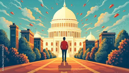 Visualizing Nationalistic Economic Strategies: Policy Reform, Self-Reliance & Market Empowerment for Domestic Prosperity - Stock Photo Concept with Left Space