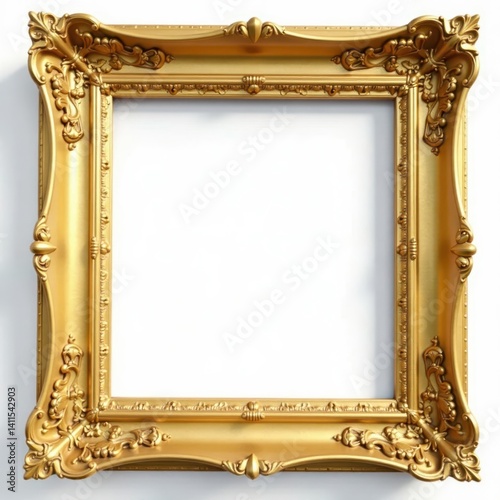 Ornate gold frame against pure white background, shot, gold