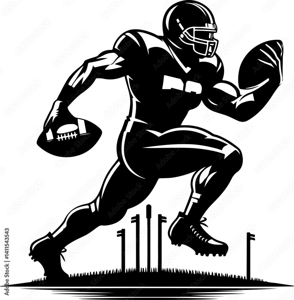 Fototapeta premium American football silhouette,Football player vector,Football helmet vector,NFL player silhouette,Sports silhouette,Football action vector,American football helmet,Football player icon,