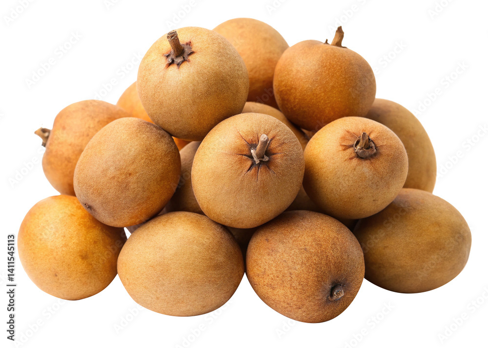 A delectable pile of sapodilla fruits, showcasing their natural brown beauty A delectable pile of sapodilla fruits, showcasing their natural brown beauty