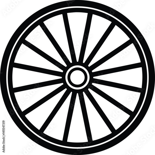 Wagon Wheel Silhouette Vector | Western, Vintage Transport & Rustic Icon Vector