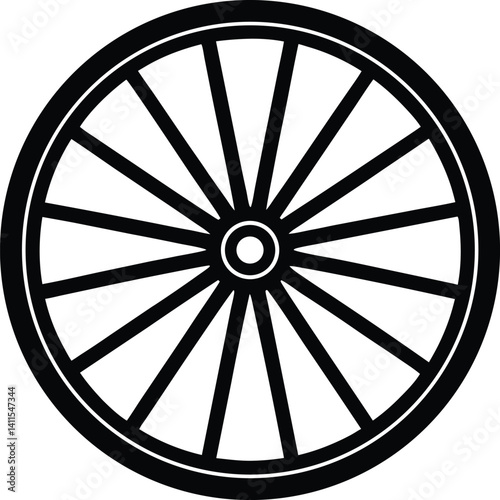 Wagon Wheel Silhouette Vector | Western, Vintage Transport & Rustic Icon Vector