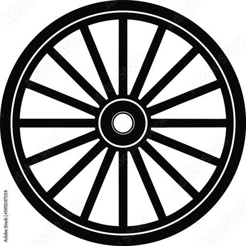 Wagon Wheel Silhouette Vector | Western, Vintage Transport & Rustic Icon Vector