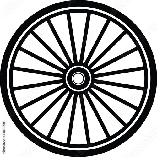 Wagon Wheel Silhouette Vector | Western, Vintage Transport & Rustic Icon Vector