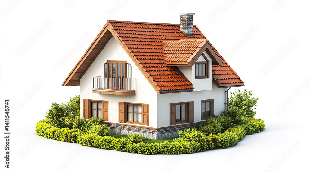 Charming house with red roof surrounded by lush greenery Charming house with red roof surrounded by lush greenery