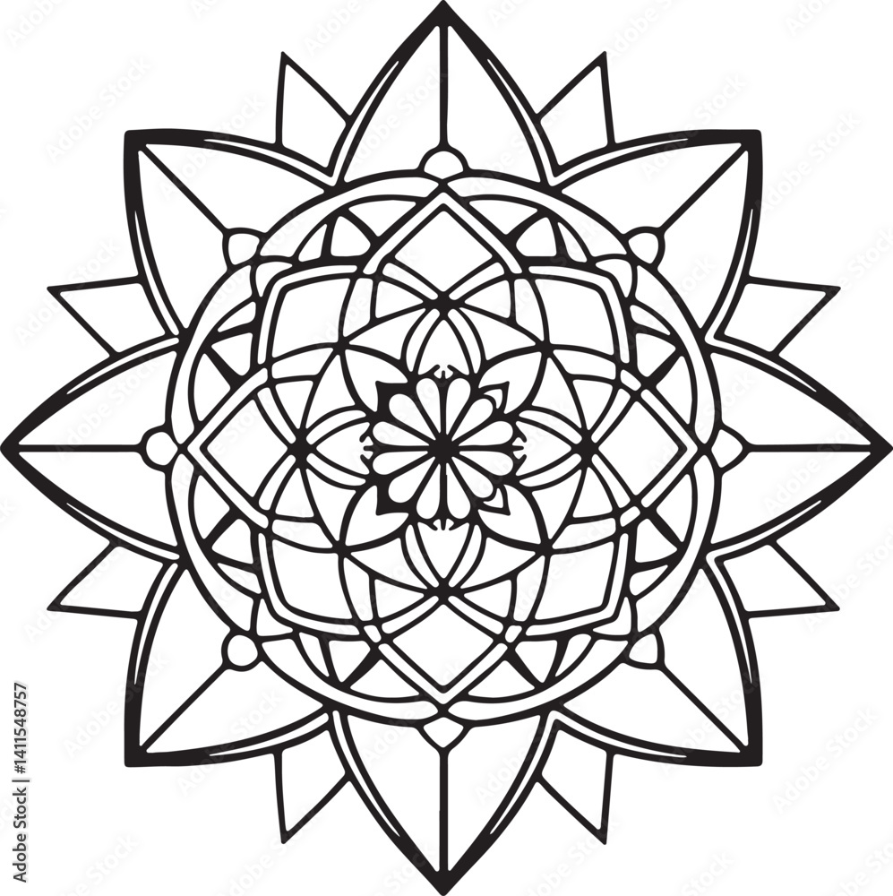 Fototapeta premium Abstract floral vector design features a seamless mandala pattern.