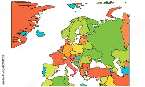 Europe map vector flat color vector design illustrator 