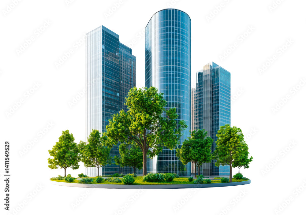 Fototapeta premium Group of buildings architecture skyscrapers modern, PNG