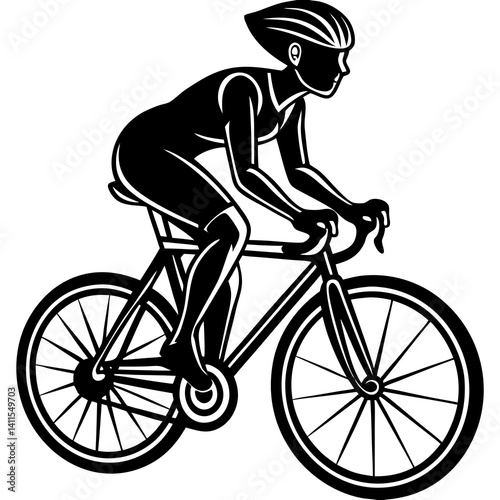 Line art vector silhouette of a woman person riding a road bike in a racing position