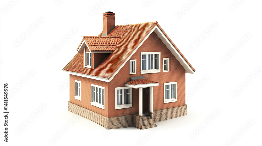 charming brick house with red roof and white windows