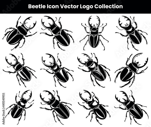 Seamless Pattern Black Stag Beetles on White Background Insect Design