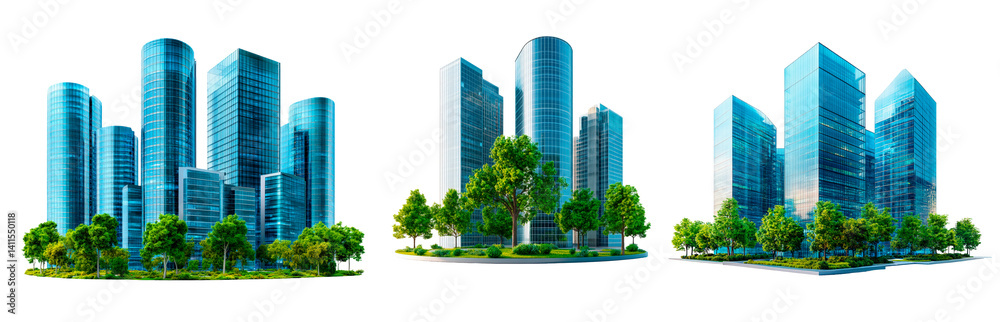 Group of buildings architecture skyscrapers modern isolated on transparent background Group of buildings architecture skyscrapers modern isolated on transparent background