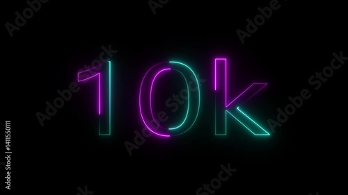 glowing neon 10K text animation on black background.