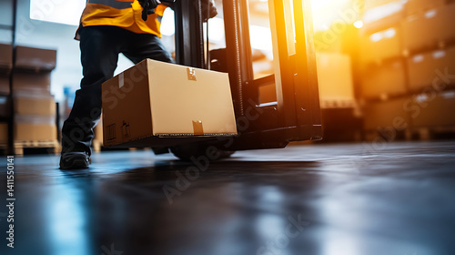 Forklift driver unloading materials at a warehouse. Featuring forklift operation and material handling