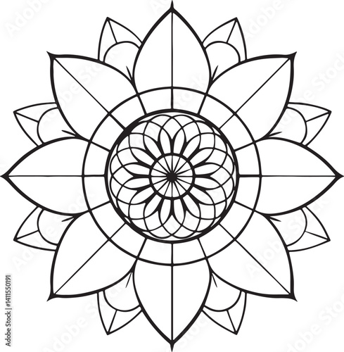 Abstract floral vector design features a seamless mandala pattern.