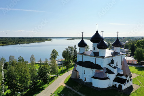 Kargopol, Russia, church, historical center drone view, photography from above photo