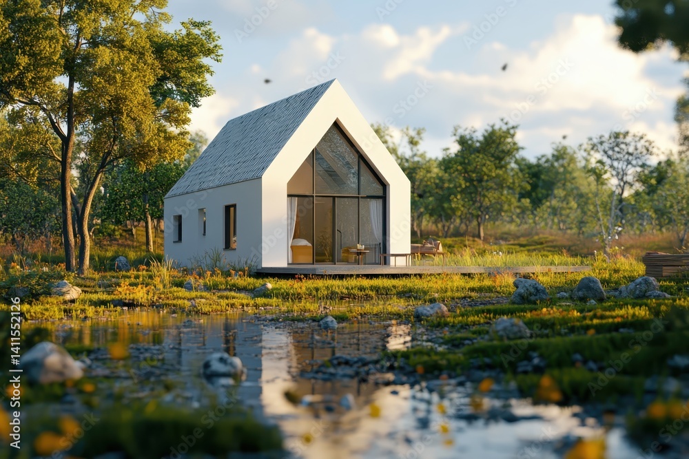 3D small house on background