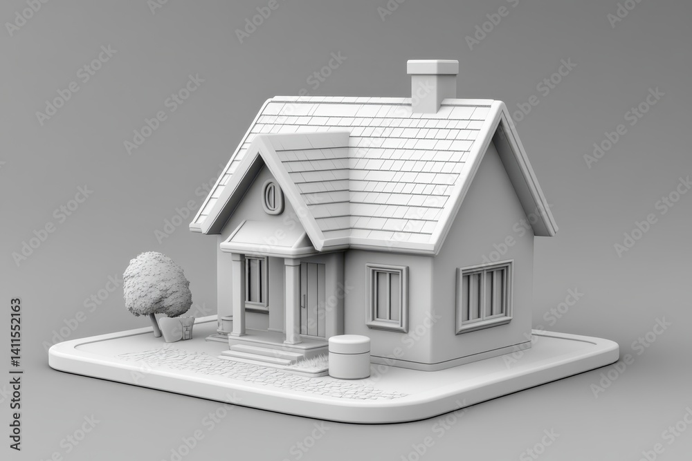 3D small house on background