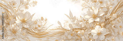 Elegant Floral Frame in Soft Beige Tones Background or Wallpaper