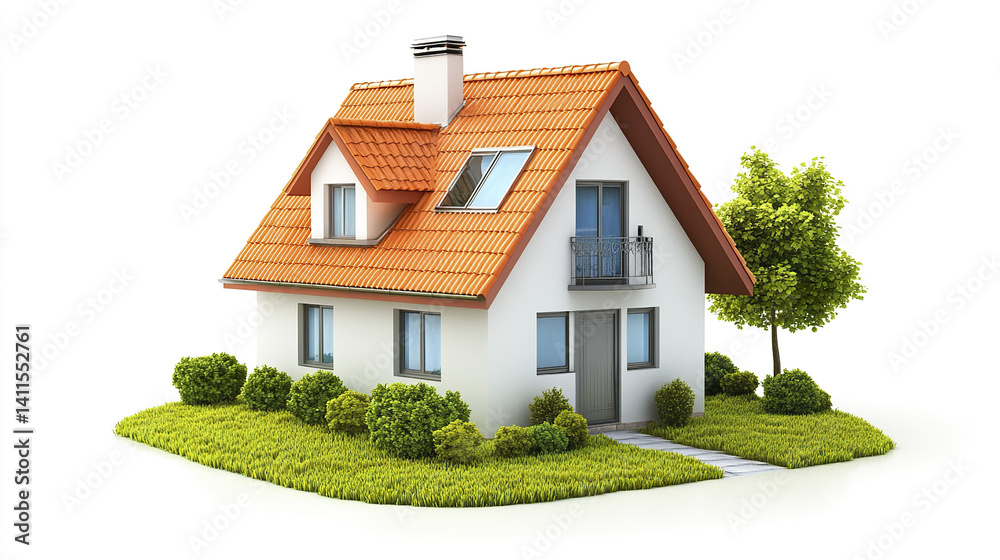 charming small house with orange roof and lush green surroundings