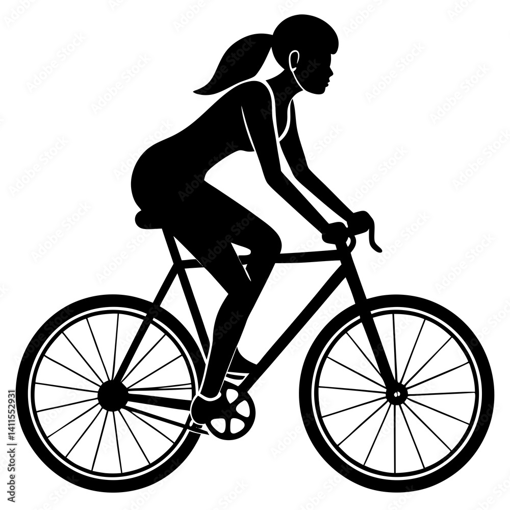 Fototapeta premium Line art vector silhouette of a woman person riding