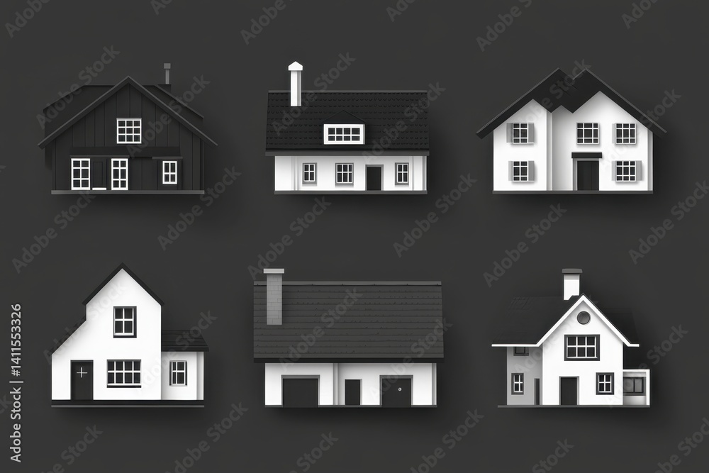 Simple monochrome house icon set